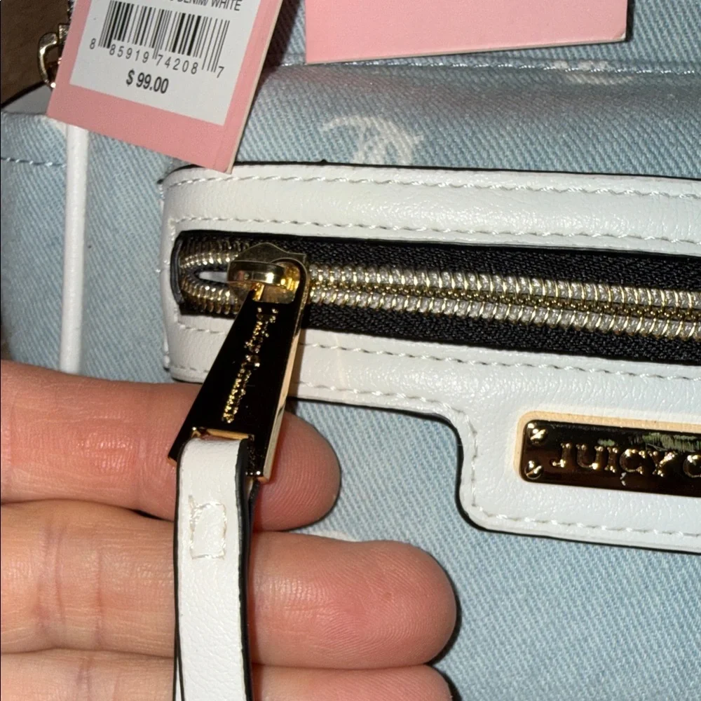 Juicy Couture denim Light Blue and White Logo Backpack
